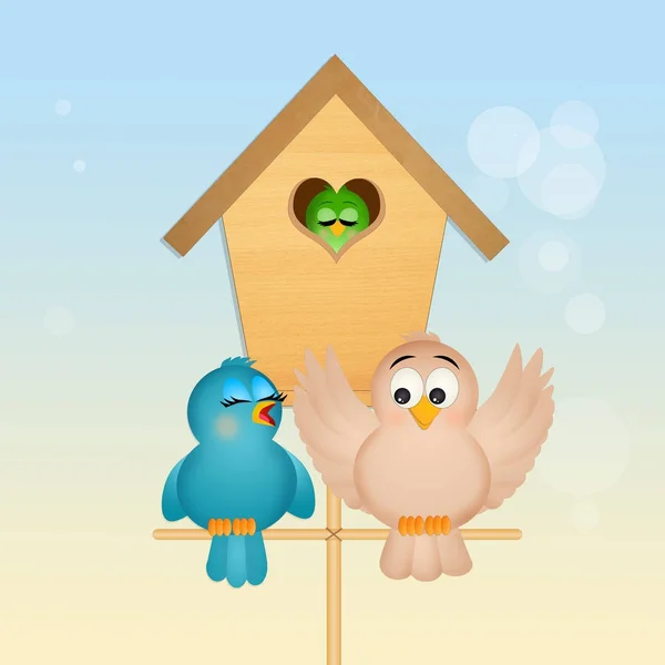 Illustration Family Birds — Stock Photo, Image