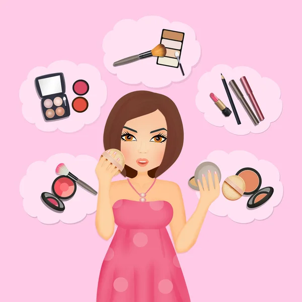 Ilustração Mulher Acessórios Para Maquiagem — Fotografia de Stock