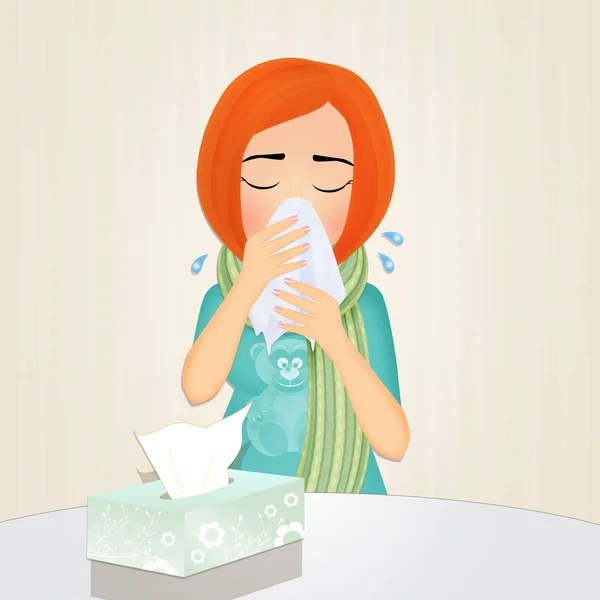 Illustrazione Ragazza Con Influenza — Foto Stock