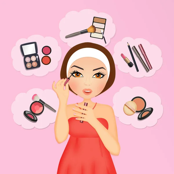 illustration of girl and accessories for makeup