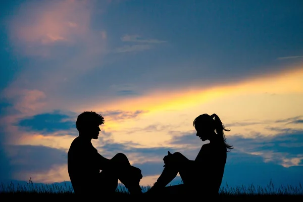 Illustration Couple Silhouette Sunset — Stock Photo, Image