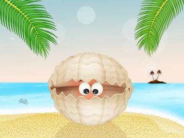 istiridye kabuğu sahilde çizimi