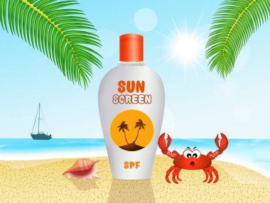 Güneş kremi plaj gösteren resim