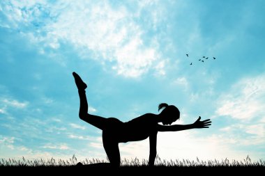 Gün batımında yoga poz çizimi