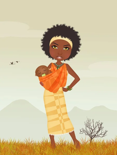 Illustration Femme Fils Afro — Photo