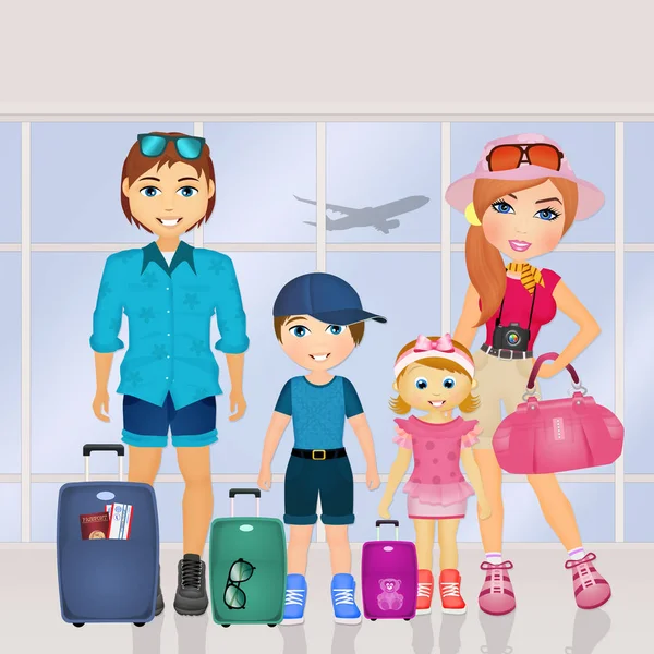 Illustration Einer Glücklichen Familie Urlaub — Stockfoto