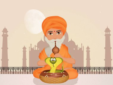 Yılan oynatan kimse ve Kobra çizimi