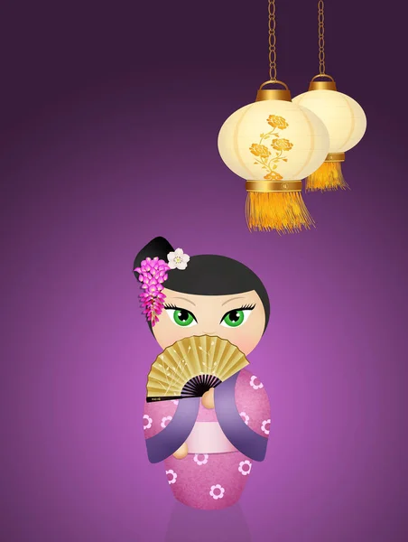 Illustratie Van Kokeshi Pop Chinese Lantaarns — Stockfoto