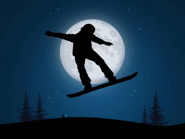 Ilustración Esquí Nocturno — Foto de Stock