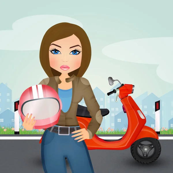 Illustration Flicka Motorcyklist — Stockfoto