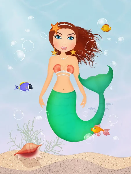 Illustrazione Una Bellissima Sirena Nell Oceano — Foto Stock
