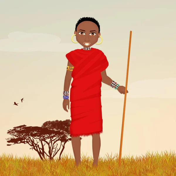 Illustration Masaï Homme Dans Paysage Africain — Photo