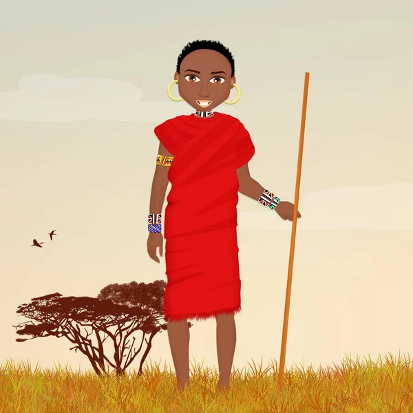 Ilustrace Masajského Muže Africké Krajině — Stock fotografie