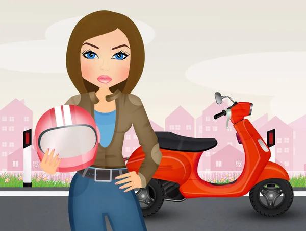 Illustration Girl Motorcyclist — Stock Photo, Image