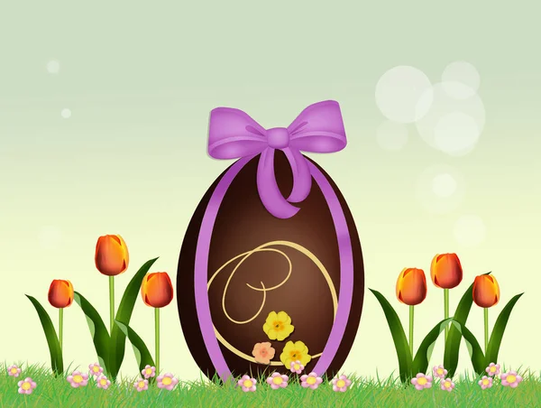 Illustratie Van Pasen Chocolade Tulpen Bloemen — Stockfoto