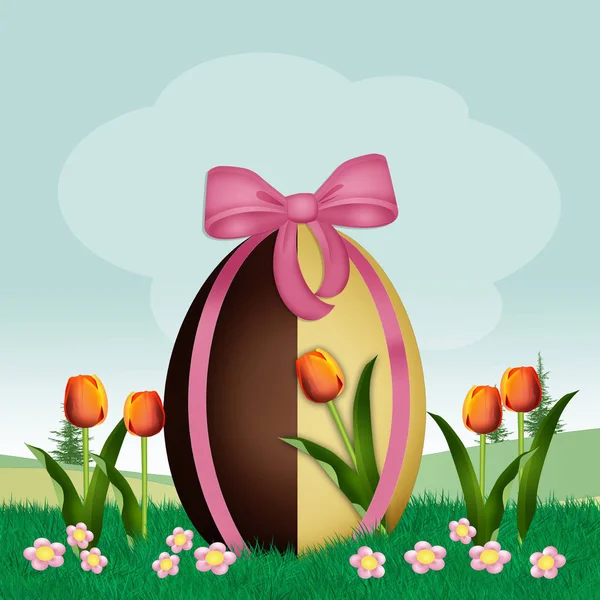 Шоколадное Яйцо Области Тюльпанов — стоковое фото