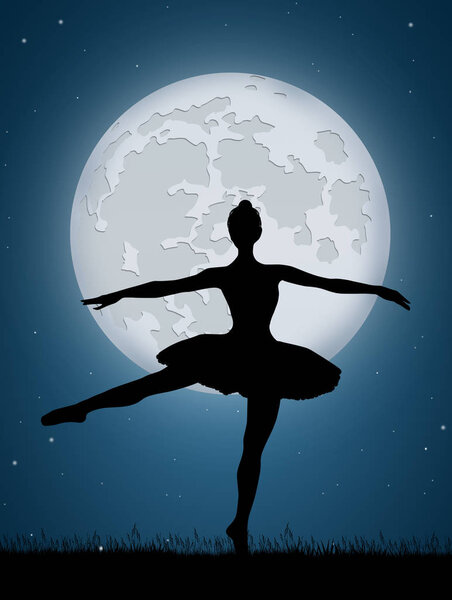 illustration of girl dancing in the moonlight