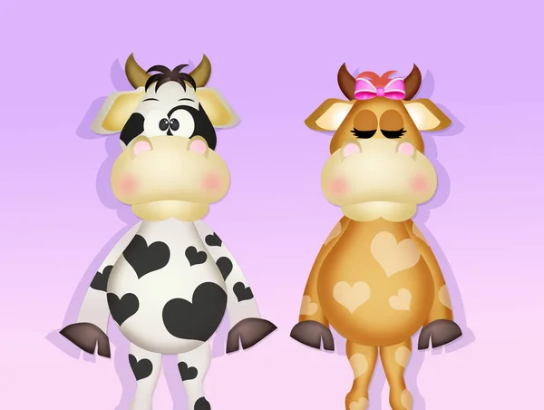 Ilustración Divertida Vaca Con Manchas Forma Corazón —  Fotos de Stock