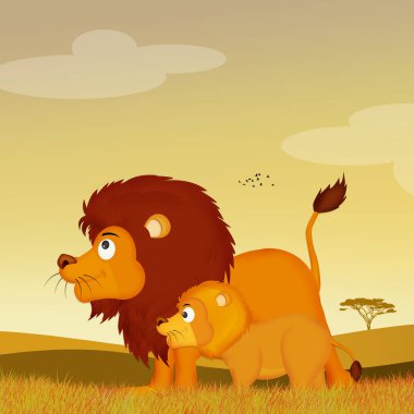 Aslanlar Afrika peyzaj
