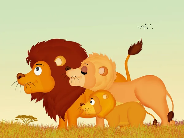 Illustration Famille Des Lions — Photo