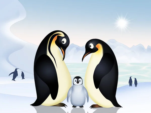 Illustrazione Della Famiglia Pinguini Sul Ghiaccio — Foto Stock