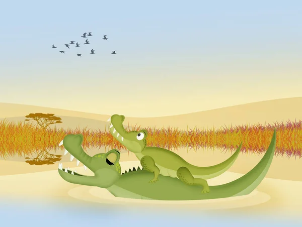 Illustrazione Alligatori Nel Fiume — Foto Stock