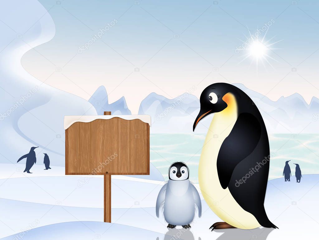 illustration of penguin on ice