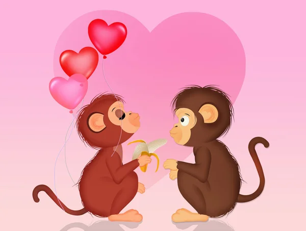 Ilustración Monos Enamorados — Foto de Stock