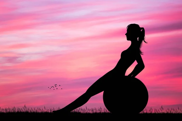 Illustrazione Ragazza Che Pilates Tramonto — Foto Stock