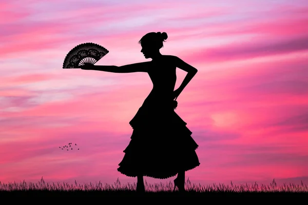 Menina Dançando Flamenco Pôr Sol — Fotografia de Stock