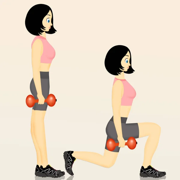 Illustration Lunges Dumbbells — Stock Photo, Image