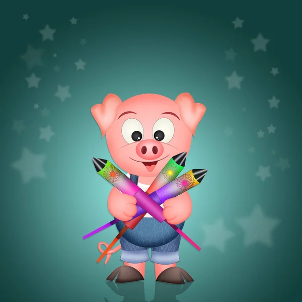 面白い豚が新年を祝う — ストック写真