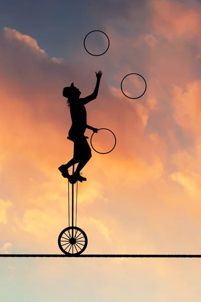 illustration of tightrope walker al sunset