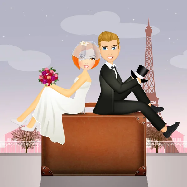 Illustration Honeymoon Paris — Stock Photo, Image