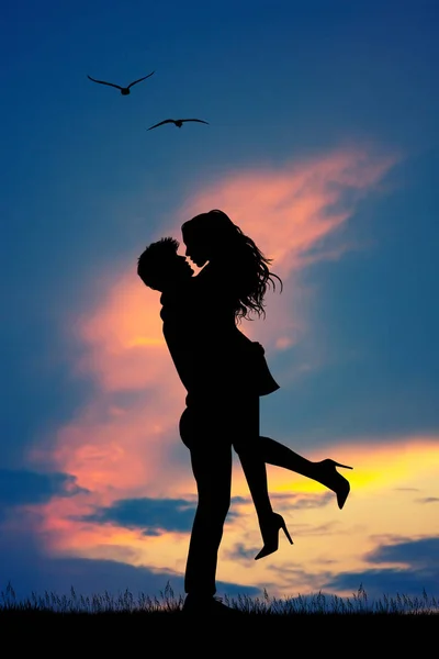 Casal Beijando Pôr Sol — Fotografia de Stock