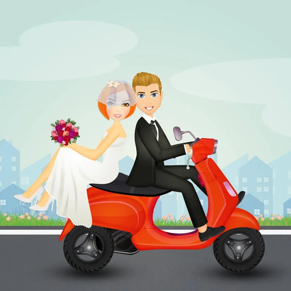 Illustration Der Ehepartner Auf Dem Roller — Stockfoto