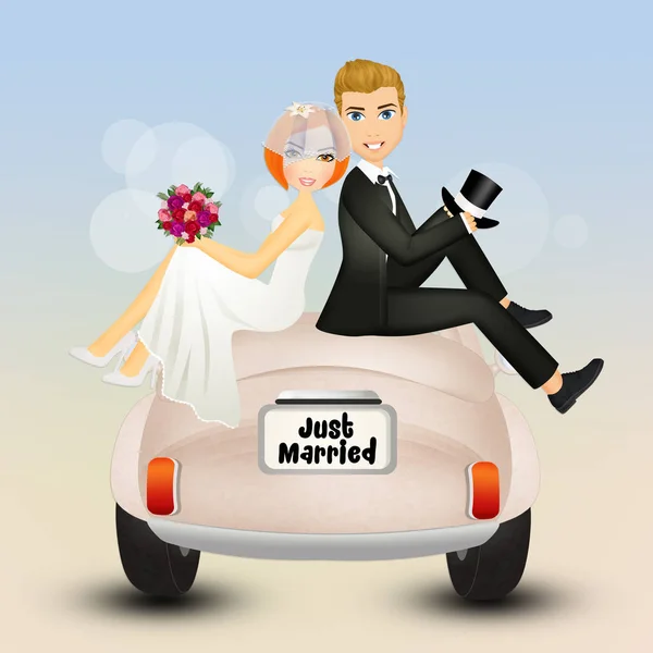 Illustration Des Conjoints Sur Voiture Mariage — Photo