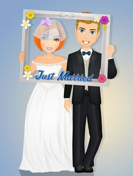 Illustration Wedding Selfie Frame — Stock Photo, Image