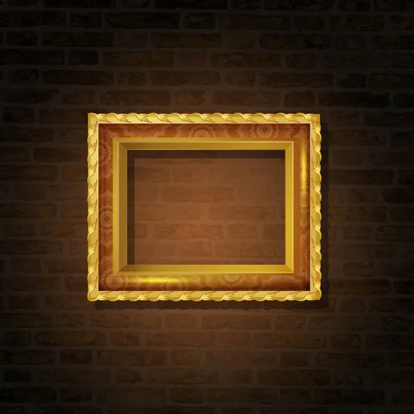 砖墙上的金色框架插图 — 图库照片