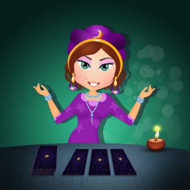 illustration of fortune teller with tarots clipart