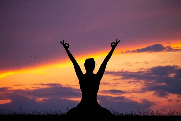 Girl Meditation Sunset — Stock Photo, Image