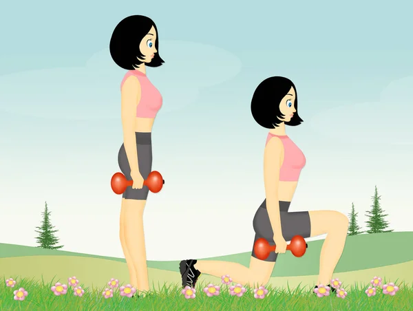 Illustration Lunges Weights — Stock Photo, Image