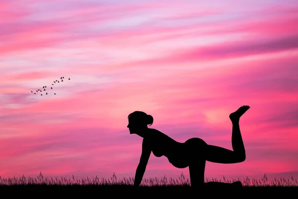 Yoga Para Mulheres Grávidas Pôr Sol — Fotografia de Stock