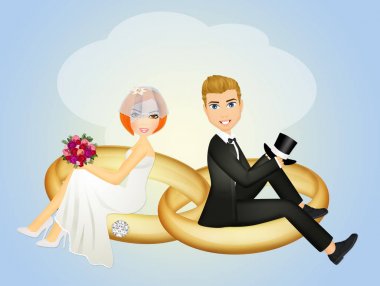 Gelin ve damat nikah yüzükleri üzerinde