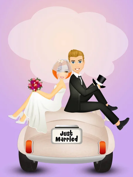 Menyasszony Vőlegény Esküvői Autó — Stock Fotó