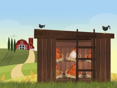 Tavukları kümese içinde gösteren resim