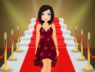 Kız kırmızı halı üzerinde gösterimi