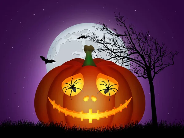 Ilustração Abóbora Halloween Com Rosto — Fotografia de Stock