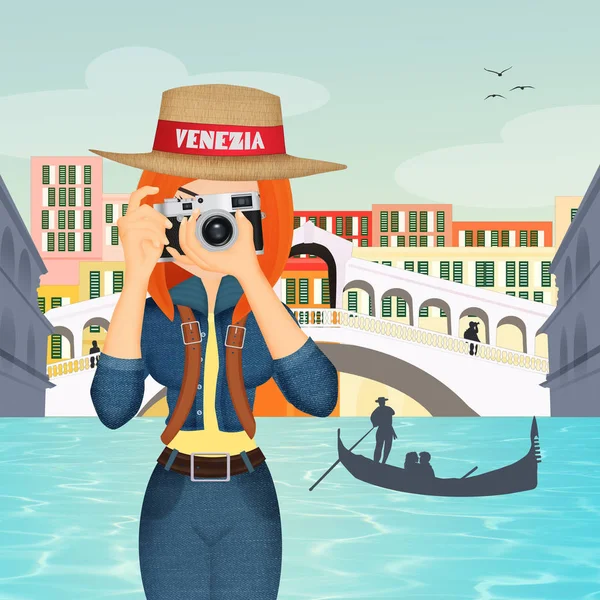 Ilustrace Turistické Dívky Benátkách — Stock fotografie