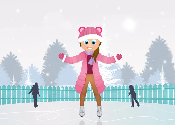 Illustration Von Mädchen Beim Schlittschuhlaufen Auf Eis — Stockfoto